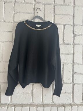 H&M Black Sweater with Gold Chain Trim